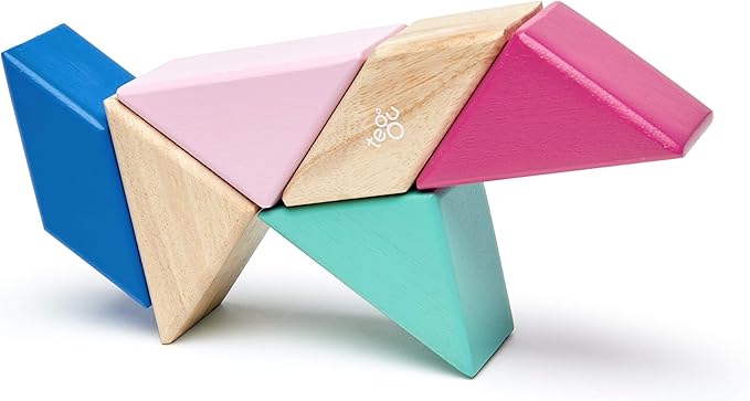 6 Piece Tegu Pocket Pouch Prism Magnetic Wooden Block Set, Blossom