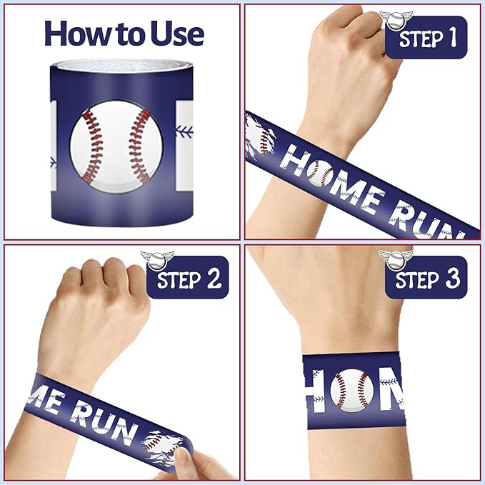 74PCS Baseball Party Favors 24PCS Baseball Slap 50PCS Baseball Stickers Bracelets Baseball Themed Party Favors Birthdays Party Decorations for Sport Game Player Kids Gifts