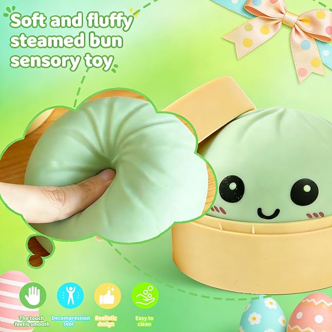 Dumpling Squishy Mystery Box, Super Soft Slow Rising TPR Tear-Resistant Smiley Face Dumpling Toy, Fidget Sensory Toys for Easter Basket Stuffers, Parties, Classroom Prizes Adults Kids (Green)