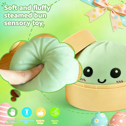 Dumpling Squishy Mystery Box, Super Soft Slow Rising TPR Tear-Resistant Smiley Face Dumpling Toy, Fidget Sensory Toys for Easter Basket Stuffers, Parties, Classroom Prizes Adults Kids (Green)