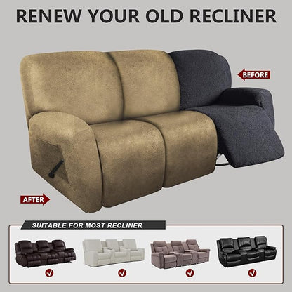 molasofa Recliner Sofa Covers - 8 Pieces Stretch Leather Like Large Couch Covers for 3 Seats Reclining Slipcovers Soft Jacquard Pattern Furniture Protector with Elastic Bottom (Mustard)