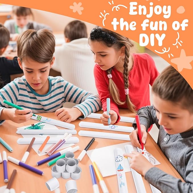 LovesTown 54PCS Slap Bracelets White, Party Slap Bracelets DIY Wrist Bands Bulk Blank Snap Band for Kids Birthday Party Favors School Crafts