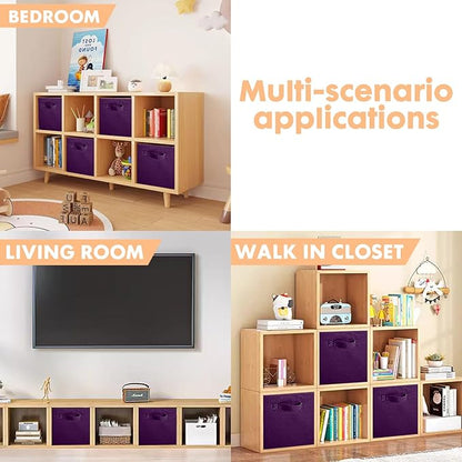 ShellKingdom Storage Bins, Foldable Fabric Storage Cubes And Cloth Storage Organizer Drawer For Closet And Toys Storage, 6 Pack (Purple)