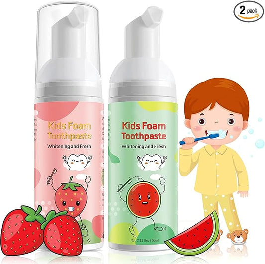 Foam Toothpaste Kids,Toddler Whitening Toothpaste with Low Fluoride & Natural Formula to Reduce Plaque,Kids Foaming Toothpaste for U Shaped Toothbrush for Children (Strawberry&Watermelon)