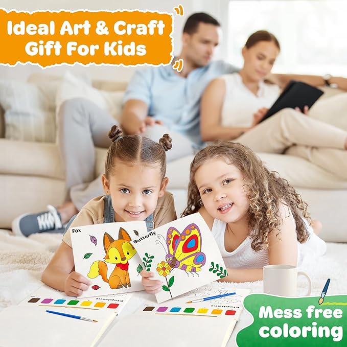 IJIGU Paint with Water Coloring Books for Toddlers, Watercolor Painting Book for Kids Ages 3+ Year Old, Arts and Crafts with Drawing Brush, Christmas Stocking Stuffers for Kids & Toddler - Animals