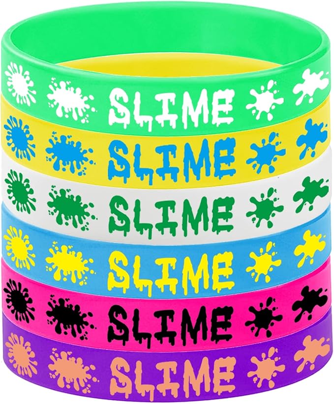 48PCS Rainbow Slime Rubber Bracelets Silicone Wristbands -Art Paint Party Supplies Birthday Baby Shower Party Favors