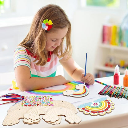 Fennoral 10 Rainbow Wind Chime Craft Kits for Kids Make Your Own Wind Chime Ornament DIY Coloring Wooden Art and Craft for Classroom Art Projects Spring Christmas Birthday Decorations