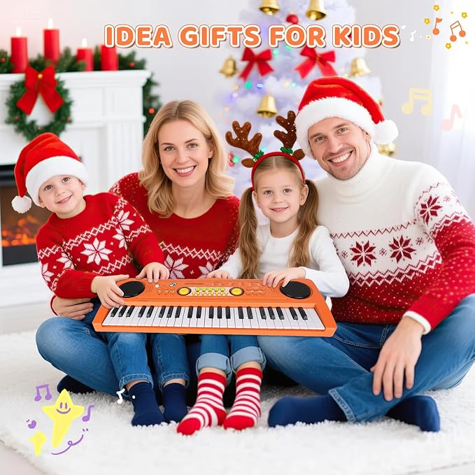 Kids Piano Keyboard with Microphone, 49 Keys Portable Electronic Piano Keyboard for Kids Beginners Ages 3 4 5 6 7, Toy Music Keyboard Birthday Xmas Gift for Girls Boys, Orange