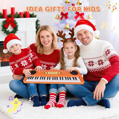Kids Piano Keyboard with Microphone, 49 Keys Portable Electronic Piano Keyboard for Kids Beginners Ages 3 4 5 6 7, Toy Music Keyboard Birthday Xmas Gift for Girls Boys, Orange