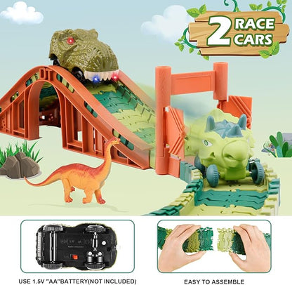 GIAT Dinosaur Track Toys - Best Birthday Gifts for 3 4 5 6 7 Year Old Boys Girls, Dinosaur Race Car Track with Light & Sound, Create A Dinosaur World Road Race