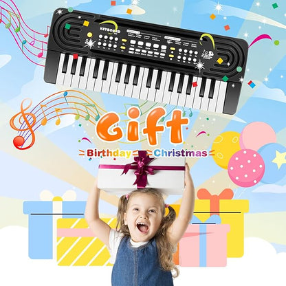 Kids Toddler Toy Piano Keyboard - 37 Key Pianos for Kid Music Toys Instruments with Microphone | Explore Creativity, Perfect Birthday for 3-8 Year Old (Black)