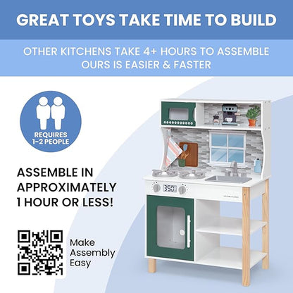 Delta Children Tiny Chef Play Kitchen - Toy Kitchen Playset with Realistic Knobs That Turn/Click, Oven, Sink, Microwave and 15 Pieces of Play Food, Green