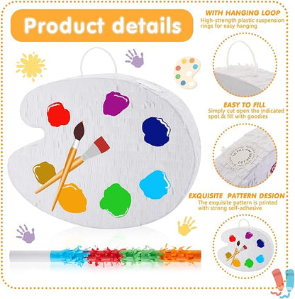 15.7 Inch Art Palette Piñata Small Paint Art Piñata with Piñata Stick Confetti Blindfold for Boys Girls Birthday Party Art Painting Party Favors Classroom Prizes Stocking Stuffers Paint Party Supplies