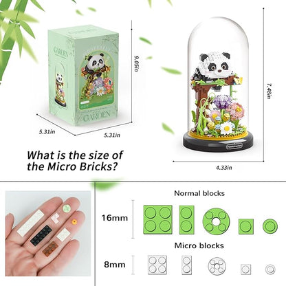 Panda Flower Bouquet Building Set for Adults, Animals Flowers Plants Decor with Dust Cover, Birthday Gift Building Toy for Boys Girls, 999 PCS Mini Building Blocks, Not Compatible with Lego