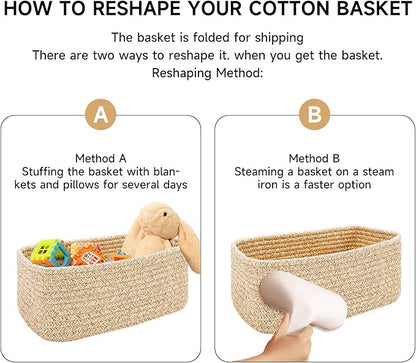 MiniArk Small Storage Baskets for Organizing | Closet Organizer Bins | Shelf Toy Basket | Woven Rope Baskets | Cube Decorative Box | Shallow Basket | 11.5x7.5x4.7” | 4 Packs White Brown
