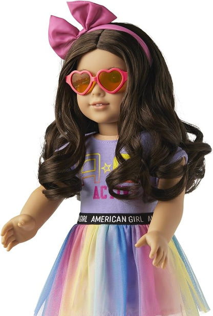 American Girl Truly Me 18-inch Doll Accessories Rainbow Skirt, Pink Headband, and Heart-Shaped Sunglasses, For Ages 6+