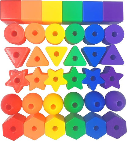 Toddler Toys - Big Lacing Beads Set for Fine Motor Skills & Hand-Eye Coordination Baby Toys - 36 Beads & 6 Strings - Color Sorting & Counting Educational Learning Toy Montessori Toys