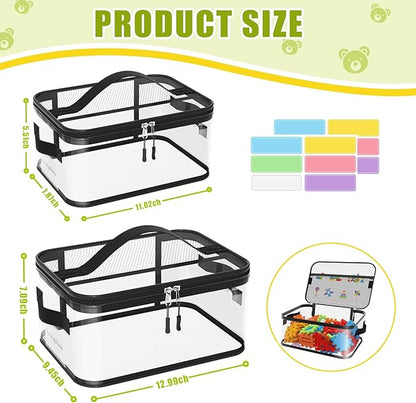 8 Packs Large Toy Storage Bags with Labels, Reusable Clear PVC Board Game Storage, Travel Waterproof Toy Organizer Bags with Name Tag and Manual Pocket for Building Blocks, Puzzle, Kids Books(L, XL)