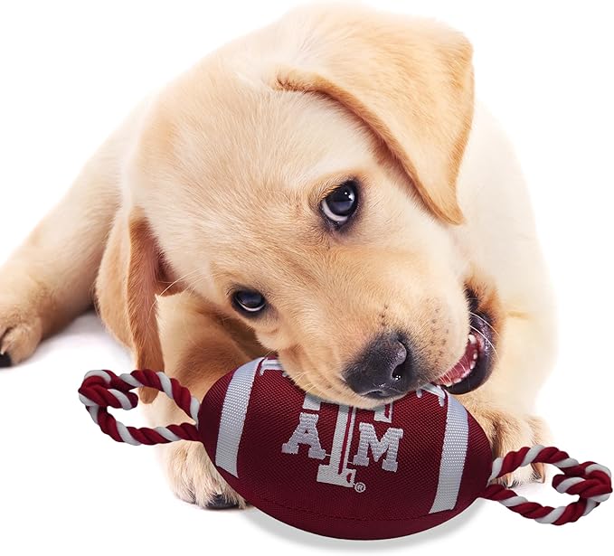 Pets First NCAA Texas A&M Aggies Football Dog Toy, Tough Quality Nylon Materials, Strong Pull Ropes, Inner Squeaker, Collegiate Team Color