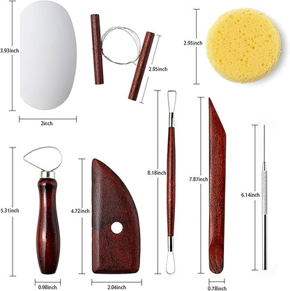 LINPHCEY 8Pcs Pottery Clay Sculpting Tools Polymer Clay Tools, Wood Carving Tools Pottery Clay Modelling Tools Double-Ended for Sculpture Modelling Clay Polymer Ceramic Embossing with Storage Case
