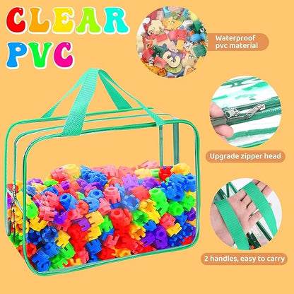 8 Packs XL Toy Storage Bags, Reusable Clear PVC Board Game Storage, Toy Storage Organizer Bags with Zipper for Building Blocks, Puzzle and Handmade Accessories, Clear Toiletry Bag (8 Color, X-Large)