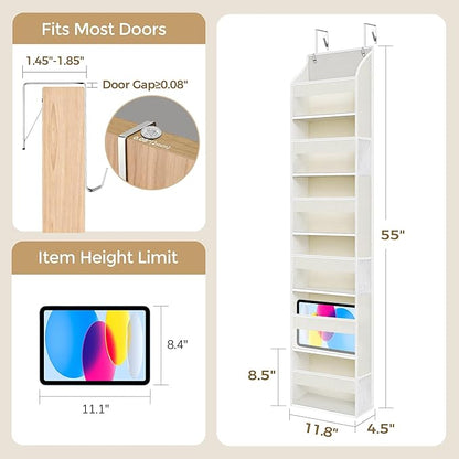 2-Pack Small 6 Tiers Over the Door Hanging Organizer, 6 Clear Pockets and 6 Mesh Pockets, 11.8” Wide for Narrow Cabinet Doors, French Doors in the Bathroom, Closet, RV
