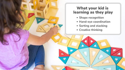 Wooden Magnetic Tiles by Big Future Toys - 100 Piece Set | Montessori Toys | Sensory Toys | Wooden Magnetic Blocks | STEM Building Toys | Wooden Blocks for Toddlers| Toddler Toys Age 3+