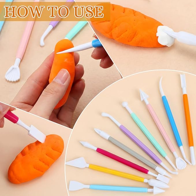 Ferrochef 10 Set 90 Pcs Clay Sculpting Tools Different Shapes Pottery Tools Plastic Clay Carving Cutters Pottery Trimming Supplies for DIY Ceramics Plastilina Molding Embossing (Colorful Style)