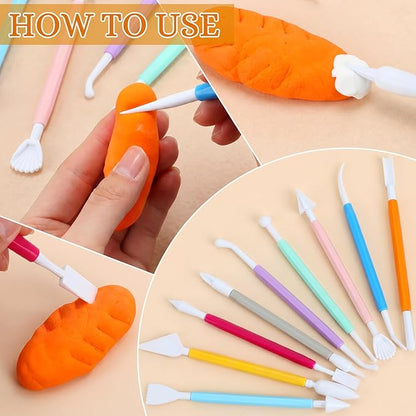 Ferrochef 10 Set 90 Pcs Clay Sculpting Tools Different Shapes Pottery Tools Plastic Clay Carving Cutters Pottery Trimming Supplies for DIY Ceramics Plastilina Molding Embossing (Colorful Style)