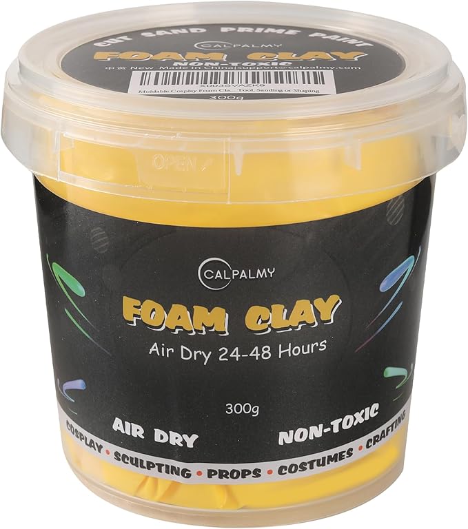 Moldable Cosplay Foam Clay Yellow Colors (300g) – High Density and Quality for Intricate Designs | Air Dries to Perfection for Cutting with a Knife or Rotary Tool, Sanding or Shaping
