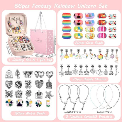 UFU Charm Bracelet Making Kit Girls Beads for Jewelry Making Kit, Unicorns Arts Crafts Gifts Set for Teen Girls Age 5 6 7 8-12, with a Portable Bracelet Organizer Box