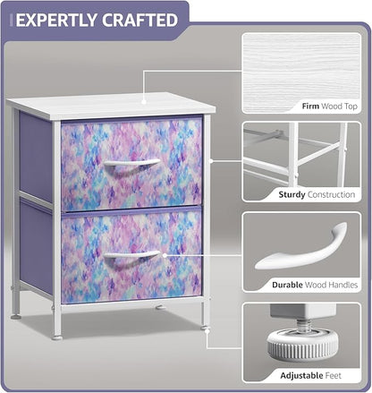 Sorbus Nightstand with 2 Drawers - Kids Bedside Furniture End Table Night Stand - Steel Frame, Wood Top & Easy Pull Fabric Bins - Dresser & Chest for Home, Bedroom Accessories, Office & College Dorm