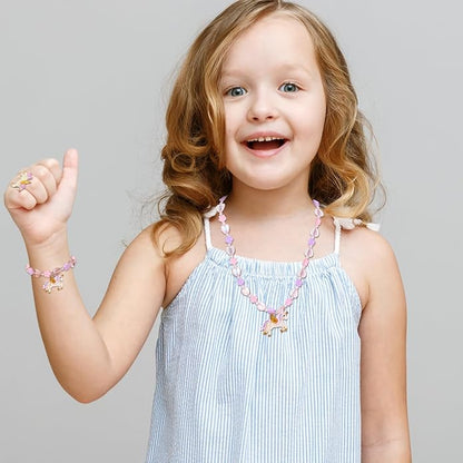 Todder Girls Jewelry Set,Girls Unicorn Necklace Ring Set,Girls Love Necklace Party Favors little Girls Pretend Dress up Play Jewelry,Children Unicorn Ring