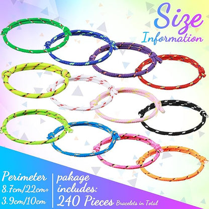 Kenning 240 Pcs Neon Friendship Bracelets Bulk 12 Assorted Colors Paracord Bracelets Rope Woven Adjustable Bracelets Braided Nylon Bracelets Friend Birthday Goody Bag Stuffers Carnivals Party Favors
