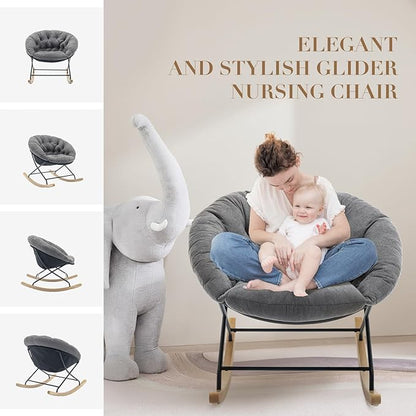 COLAMY Nursery Rocking Chair, Indoor Glider Rocker Living Room Chair with Comfy Cushions, Wood Base and Metal Legs for Bedroom, Office, Grey