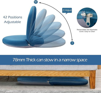 Nnewvante Floor Chair Adjustable Back Support Chair Foldable Meditation Seating Suede-Like Fabric Multiangle Cushioned Recliner for Adults Kids Video-Gaming Reading Watching, Navy