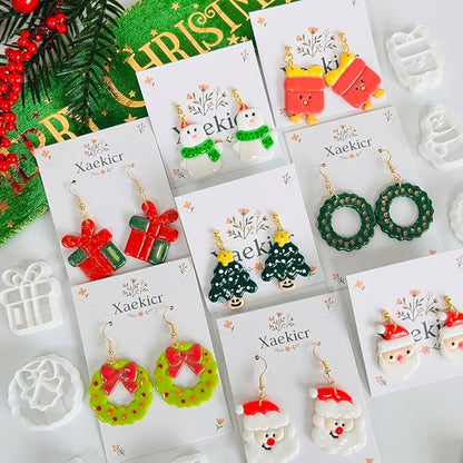 Xaekicr Christmas Polymer Clay Cutters Set – 8 Pcs Holiday Clay Earring Cutters for DIY Jewelry Making, Santa Tree Wreath Gifts – Clay Tools for Polymer Clay Molds Projects