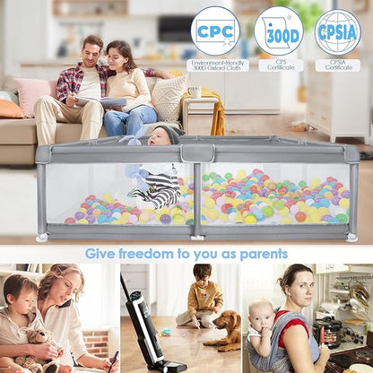 Baby Playpen Extra Large Playpen for Babies and Toddlers, 79"x59" BPA-Free Non-Toxic Play Yard for Baby, No Gaps Safe Indoor & Outdoor Activity Center with Zipper Gate