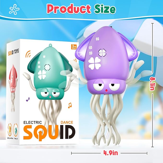 Dancing Squid Baby Toy, Infant Tummy Time Toys for 3-6 Months, Interactive Crawling Octopus with Music & Lights for 6-12, 12-18 Learning Walking Toy for Toddlers 1 Year Old Boys Girls Birthday Gifts