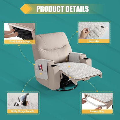 Ruaozz Waterproof Recliner Chair Covers Non Slip Chair Covers Recliner Seat Cover with Arms Washable Recliner Covers for Reclining Chair with Pocket, Covers for Recliner Chair (Beige, Small-22'')