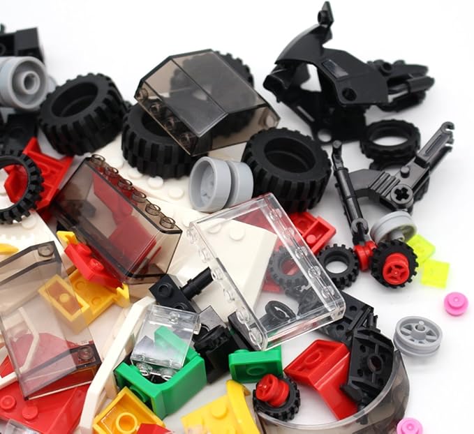 Wheels, Tires, and Axles Set - Building Bricks Block Compatible Major Brands - Steering Wheels, Windshields and Colorful Brick Building Chassis Pieces Education Wheels Set Toy for Boys Age 6+ Gifts