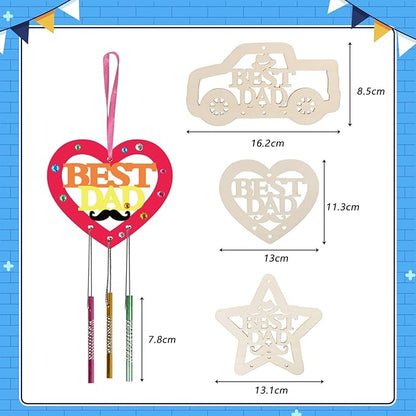 Fennoral 9 Pack DaD Wind Chime Kit for Kids Make You Own Fathers Day Craft DIY Coloring Wooden Father's Day Art and Craft for Art Activity Dad Birthday Decoration Dad Gifts from Daughter Son