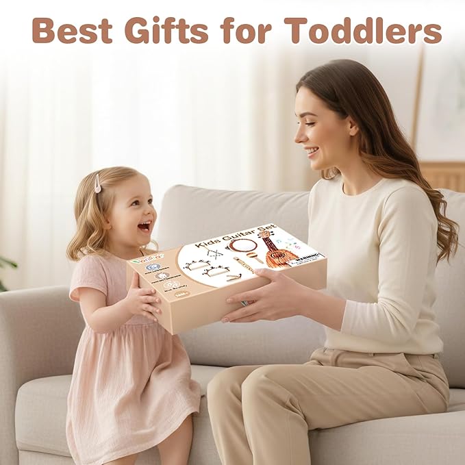 Kids Guitar Set - Musical Toys for 2 3 Year Old Boy Birthday Gifts, Montessori Toys for 2 Year Old Girls, Musical Instruments with Ukulele/Tambourine/Maracas for Toddler 2-4, Band Sets for Kids 3-5
