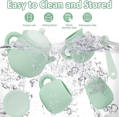 MCGMITT Silicone Tea Set, Tea Party Set for Little Girls Boys, 15 Pcs BPA Free Dishwasher Safe Pretend Tea Set for Toddlers Kids Age 3-6, Cute Toy Kitchen Accessories for Children Birthday Gifts