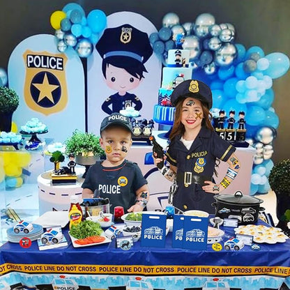 Police Party Favors Kit, Police Party Decorations, 72Pcs Temporary Tattoos, 12Pcs Police Officer Slap Bracelets, 50PCS Police Stickers,12Pcs Mini Police Toy Cars, 12Pcs button badge, 12Pcs Gift Bags