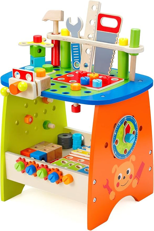 Ohuhu Kids Tool Set: 89Pcs Wooden Toddler Tool Workbench Toy Set with Construction Learning Educational Bench Play Toys for Boys Girls Age 3 4 5 6 7 Birthday