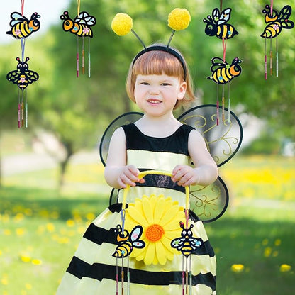Fennoral 10 Pack Bee Wind Chime Kit for Kids Make You Own Honey Bee Wind Chimes Ornaments DIY Coloring Wooden Art and Craft for Insects Spring Art Activities Birthday Party Decorations
