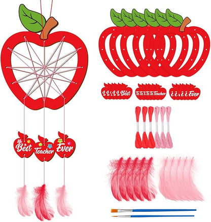 Fennoral 6 Pack Teacher Appreciation Dream Catcher Craft Kit for Kids Paint You Own Apple Dream Catcher DIY Coloring Wooden Art and Craft for Classroom Art Activity Teacher Appreciation Gifts