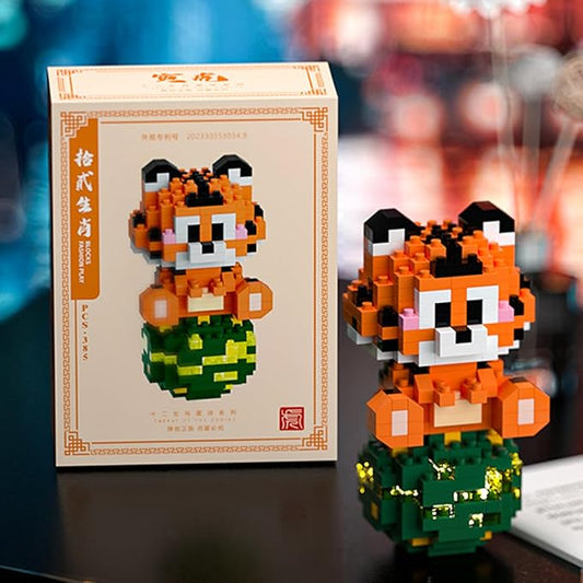 12 Mini Animals Building Blocks Sets Building Block Party Favor for Kids Small Zodiac Animals Pets Horse Dog Monkey Tiger Rabbit Dragon STEM Educational Toys for Boys Girls（Tiger）