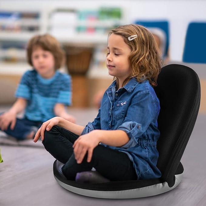 Nnewvante Floor Chair 42-Position Adjustable Floor Seating for Kids Adults with Back Support Folding Floor Seat Cushioned Recliner Meditation Washable Chaise Lounges, Black